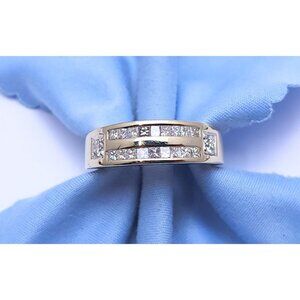 14K Solid White Gold Designer Princess Cut Diamond Wedding Band Ring - Size 11
